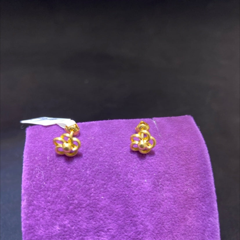 22 Ayar Altın Çocuk Küpesi Çiçekli El İşi 0.97gr Hediye Paksoy - J00048