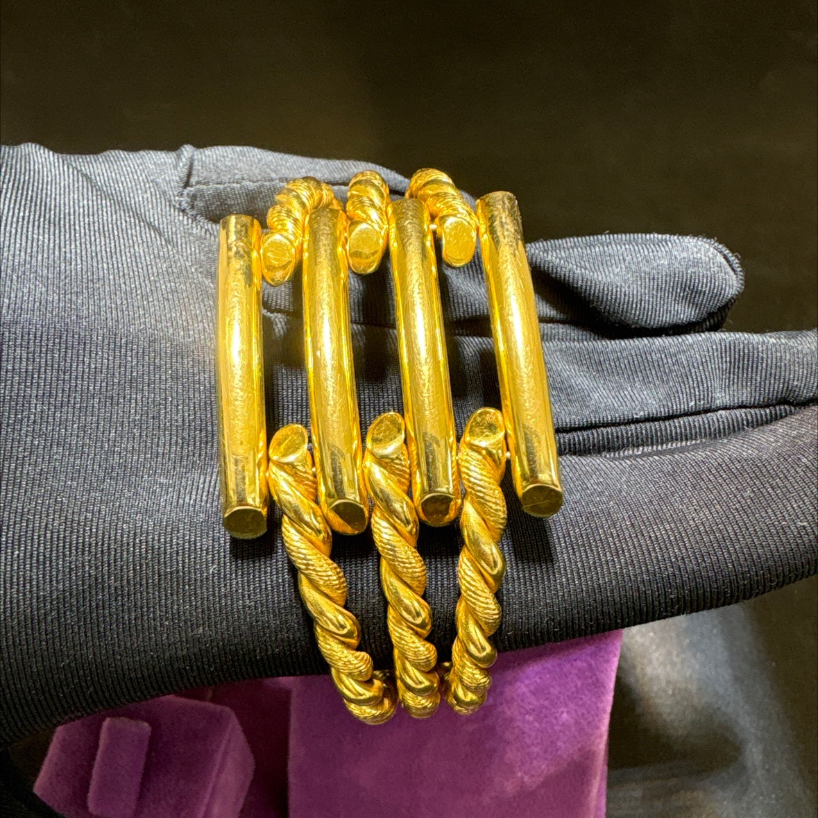 22 Ayar Altın Bilezik 4 Sıralı Kaburga Kıvrımlı Tasarım 40.80gr Kadın Paksoy - BZ01321